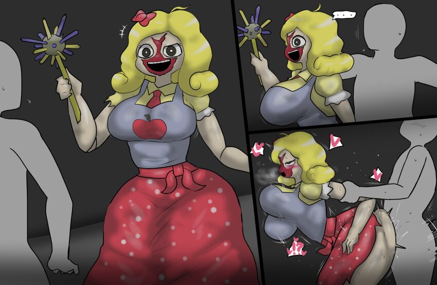... 1boy 1girl ass blonde_hair breasts clothed_female_nude_male clothed_sex colored_skin doggystyle enigi09 grey_skin heart hetero highres large_breasts long_hair miss_delight nude open_mouth poppy_playtime rolling_eyes sex sex_from_behind smile speech_bubble