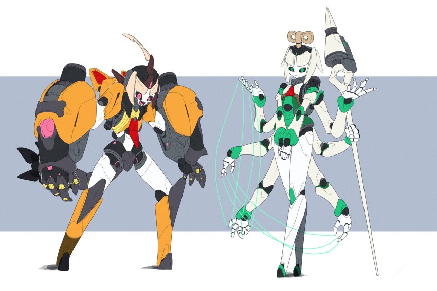 ahoge animal_ear_hood ascot black_shorts blonde_hair blush breasts brown_hair cecilia_immergreen cecilia_immergreen_(1st_costume) colored_inner_hair corset deevious_deevi detached_collar doll_joints dress fake_animal_ears full_body gigi_murin gigi_murin_(1st_costume) gloves green_corset green_eyes green_hair green_streaks grey_hair highres hololive hololive_english hood hooded_shrug hoodie huge_ahoge humanoid_robot joints long_hair looking_at_viewer multicolored_hair multiple_girls open_mouth orange_hood orange_hoodie orange_shrug orange_thighhighs pink_eyes red_ascot robot robot_girl robot_joints romper shirt short_hair shorts shrug_(clothing) smile strapless_romper streaked_hair teeth thighhighs twintails two-tone_hair virtual_youtuber white_background winding_key