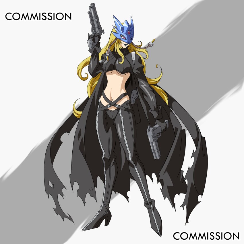 beelstarmon belt breasts digimon highres lipstick long_hair makeup mask officialseraphimon third_eye underboob