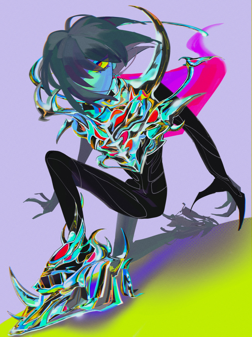 1other absurdres adapted_costume armor blue_skin cape colored_sclera colored_skin deltarune floating_hair halfmoonstruck highres kris_(dark_world)_(deltarune) kris_(deltarune) red_eyes yellow_sclera