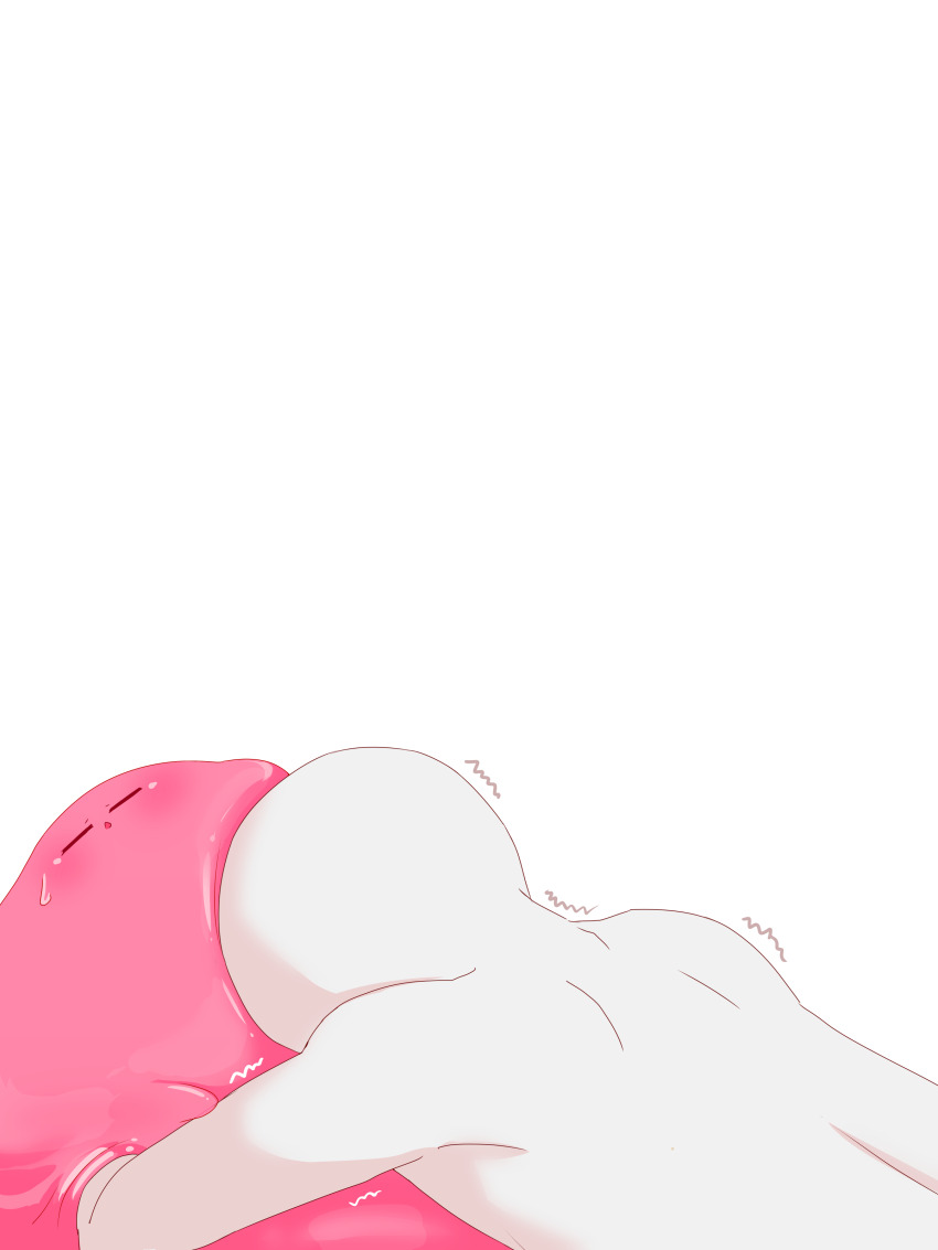 1boy :| absurdres blush closed_mouth creature highres hikyou_takarasou jitome looking_at_viewer monster original simple_background slime_(creature) slime_(substance) slime_on_head sweatdrop white_background