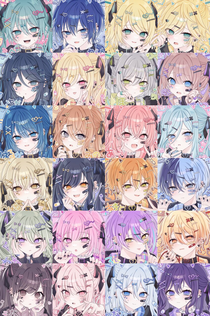 1other 25-ji_nightcord_de._(project_sekai) 6+boys 6+girls :d :o @_@ absurdres akiyama_mizuki aoyagi_touya aqua_bow aqua_eyes aqua_hair aqua_hood asahina_mafuyu azusawa_kohane bandaid bandaid_on_cheek bandaid_on_face bandaid_on_finger bandaid_on_hand black_bow black_collar black_hair black_jacket black_nails blonde_hair blue_bow blue_eyes blue_hair blue_hood bow brother_and_sister brown_eyes brown_hair brown_hood claw_pose closed_mouth collar colored_inner_hair commentary crossed_bangs double-parted_bangs ear_piercing facial_mark fang finger_to_cheek fingers_to_cheeks frilled_collar frills gradient_hair green_eyes grey_eyes grey_hair grey_hood hair_bow hair_ornament hairclip hanasato_minori hand_on_own_cheek hand_on_own_face hands_on_own_cheeks hands_on_own_face hatsune_miku heart heart_collar heart_facial_mark heart_hair_ornament highres hinomori_shiho hinomori_shizuku hood hood_down hooded_jacket hoshino_ichika_(project_sekai) index_fingers_raised index_fingers_together jacket kagamine_len kagamine_rin kaito_(vocaloid) kamishiro_rui kiritani_haruka kusanagi_nene leo/need_(project_sekai) long_hair long_sleeves looking_at_viewer mochizuki_honami momoi_airi more_more_jump!_(project_sekai) multicolored_hair multiple_boys multiple_girls nail_polish ootori_emu open_mouth orange_eyes pale_skin paw_pose piercing pink_bow pink_eyes pink_hair pink_hood plaid_clothes portrait project_sekai puffy_long_sleeves puffy_sleeves purple_bow purple_hood raised_eyebrows shinonome_akito shinonome_ena shiraishi_an short_hair siblings sisters smile split-color_hair spoken_animal streaked_hair sweat swept_bangs symbol-only_commentary teeth tenma_saki tenma_tsukasa tongue tongue_out touyu_1210 twins twintails two-tone_hair two_side_up upper_teeth_only v vivid_bad_squad_(project_sekai) vocaloid wonderlands_x_showtime_(project_sekai) x_hair_ornament yellow_bow yellow_eyes yellow_hood yoisaki_kanade