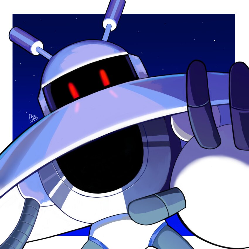 1boy galaxy_man highres lessgalaxy looking_at_viewer male_focus mega_man_(classic) mega_man_(series) mega_man_9 night no_mouth red_eyes robot solo star_(sky)