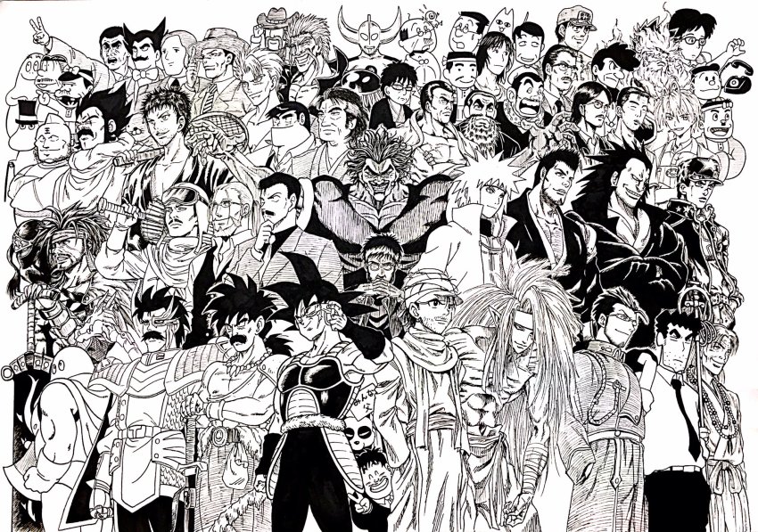 00s 10s 6+boys annotation_request aotsuki_shigure apron araiwa_kazumi armor ashibe&#039;s_father axe azumanga_daiou bakabon&#039;s_father baran barbapapa bardock beard bleach boku_no_hero_academia bonobono bonobono_(character) character_request chibi_maruko-chan cigarette clannad cooking_papa cowboy_hat crayon_shin-chan crossover death_note doraemon dr._slump dragon_ball dragon_quest dragon_quest_v dragonball_z echizen_nanjirou endeavor_(boku_no_hero_academia) facial_hair final_fantasy final_fantasy_vi final_fantasy_x flint_(mother_3) fujiwara_bunta fullmetal_alchemist furukawa_akio gegege_no_kitarou ging_freecss gintama glasses grappler_baki greyscale grisha_yeager hanma_yujiro hat highres hood hunter_x_hunter ikari_gendou initial_d ink_(medium) jarinko_chie jecht jojo_no_kimyou_na_bouken kandar kurosaki_isshin kusakabe_tatsuo kuujou_joutarou lee_(dragon_garou) long_hair maes_hughes mahou_tsukai_sally male_focus matsuno_matsuzou medama_oyaji meitantei_conan mihama_chiyo&#039;s_father monkey_d._dragon monochrome moomin moominpappa mother_(series) mother_2 mother_3 mr._koiwai multiple_boys multiple_crossover muscular mustache namikaze_minato naruto naruto_(series) neon_genesis_evangelion nib_pen_(medium) nintendo nobi_nobisuke nohara_hiroshi norimaki_senbei one_piece osomatsu-kun osomatsu_(series) papas paragus_(dragon_ball_z) pen_(medium) phone pointy_ears racket raizen_(yu_yu_hakusho) ranma_1/2 retro_artstyle ryuuko_no_ken sakura_hiroshi saotome_genma scar scar_across_eye scar_on_face scouter shadow_(ff6) shingeki_no_kyojin shounen_ashibe smoking spiked_hair staff sword takemoto_tetsu takuma_sakazaki tennis_no_ouji-sama tennis_racket tensai_bakabon tetsuwan_atom the_king_of_fighters tonari_no_totoro top_hat toriko_(series) traditional_media trait_connection umataro_tenma umibouzu_(gintama) ushio_to_tora v van_hohenheim weapon white_background yagami_souichirou yotsubato! yuu_yuu_hakusho