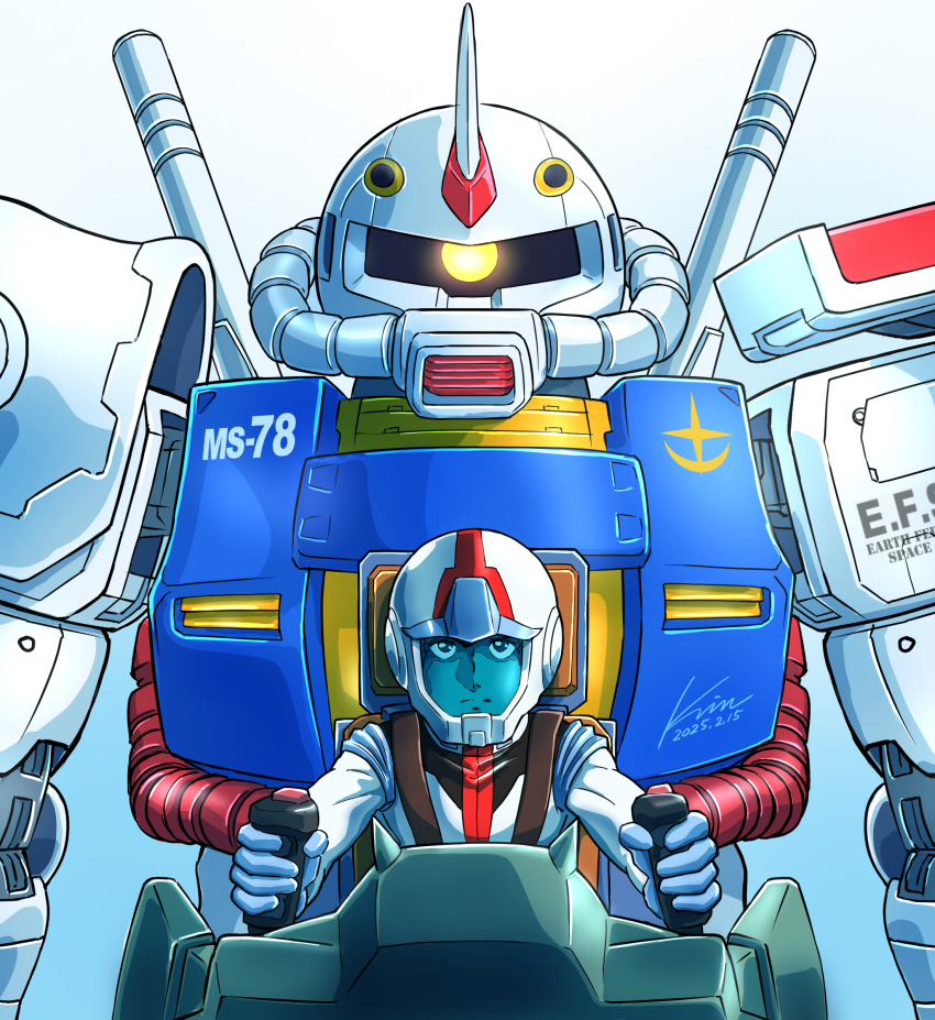 1boy absurdres amuro_ray cockpit control_stick gundam gundam_gquuuuuux helmet highres kobakin mecha mecha_pilot_suit military military_uniform mobile_suit mobile_suit_gundam normal_suit_(gundam) pilot piloting robot science_fiction short_hair zaku
