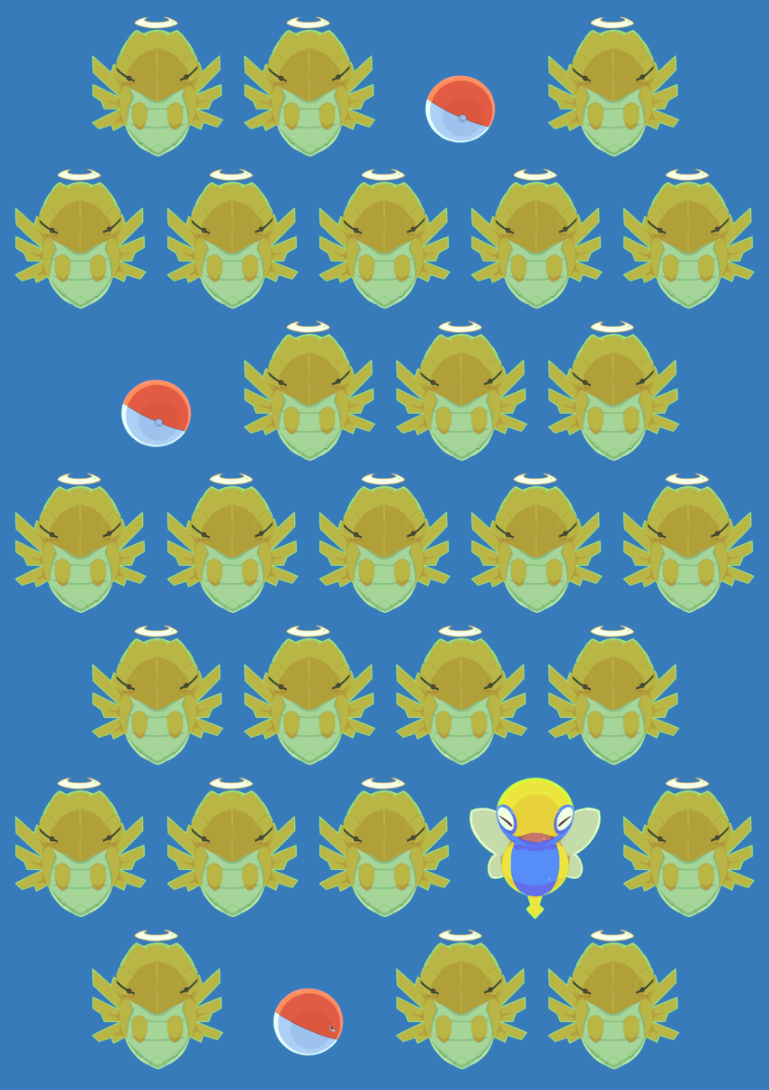 absurdres blue_background closed_eyes dunsparce facing_viewer game_freak gen_1_pokemon gen_2_pokemon gen_3_pokemon highres kotokiyou nintendo no_humans open_mouth poke_ball poke_ball_(basic) pokemon pokemon_(creature) red_eyes shedinja simple_background voltorb