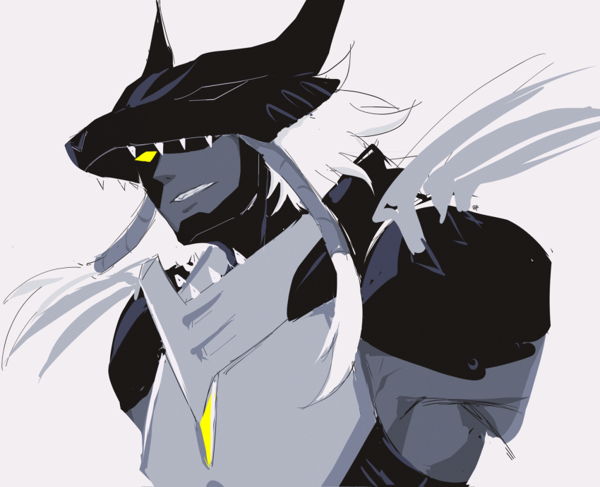 1boy armor cerberumon cerberumon_werewolf_mode digimon digimon_(creature) highres looking_at_viewer male_focus smile solo yellow_eyes
