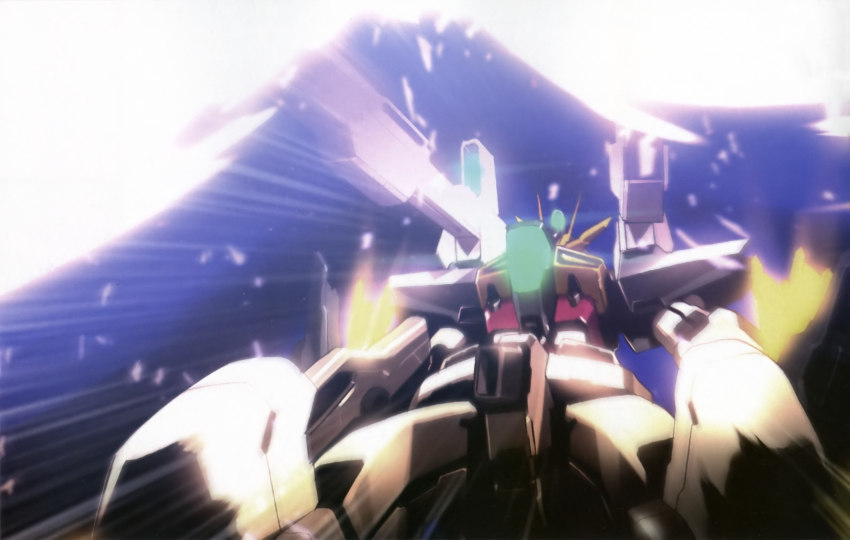 after_war_gundam_x beam_rifle energy_gun firing gundam gundam_double_x highres mecha no_humans official_art robot satellite_cannon weapon