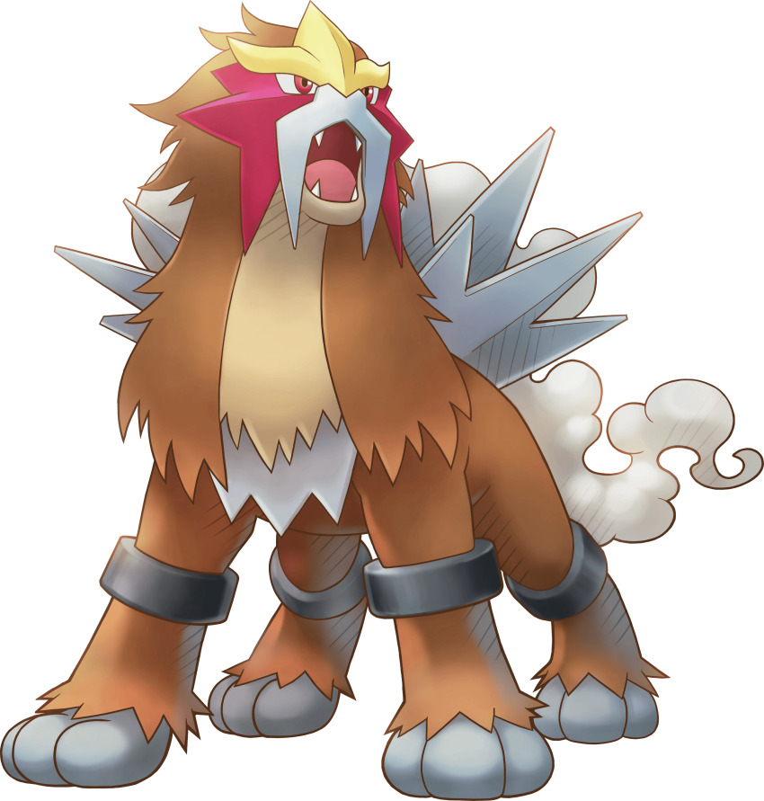 absurdres animal_focus artist_request brown_fur entei expressionless full_body gen_2_pokemon highres legendary_pokemon looking_up nintendo no_humans non-web_source official_art open_mouth pokemon pokemon_(creature) pokemon_mystery_dungeon pokemon_super_mystery_dungeon red_eyes sharp_teeth simple_background solo spikes standing teeth transparent_background
