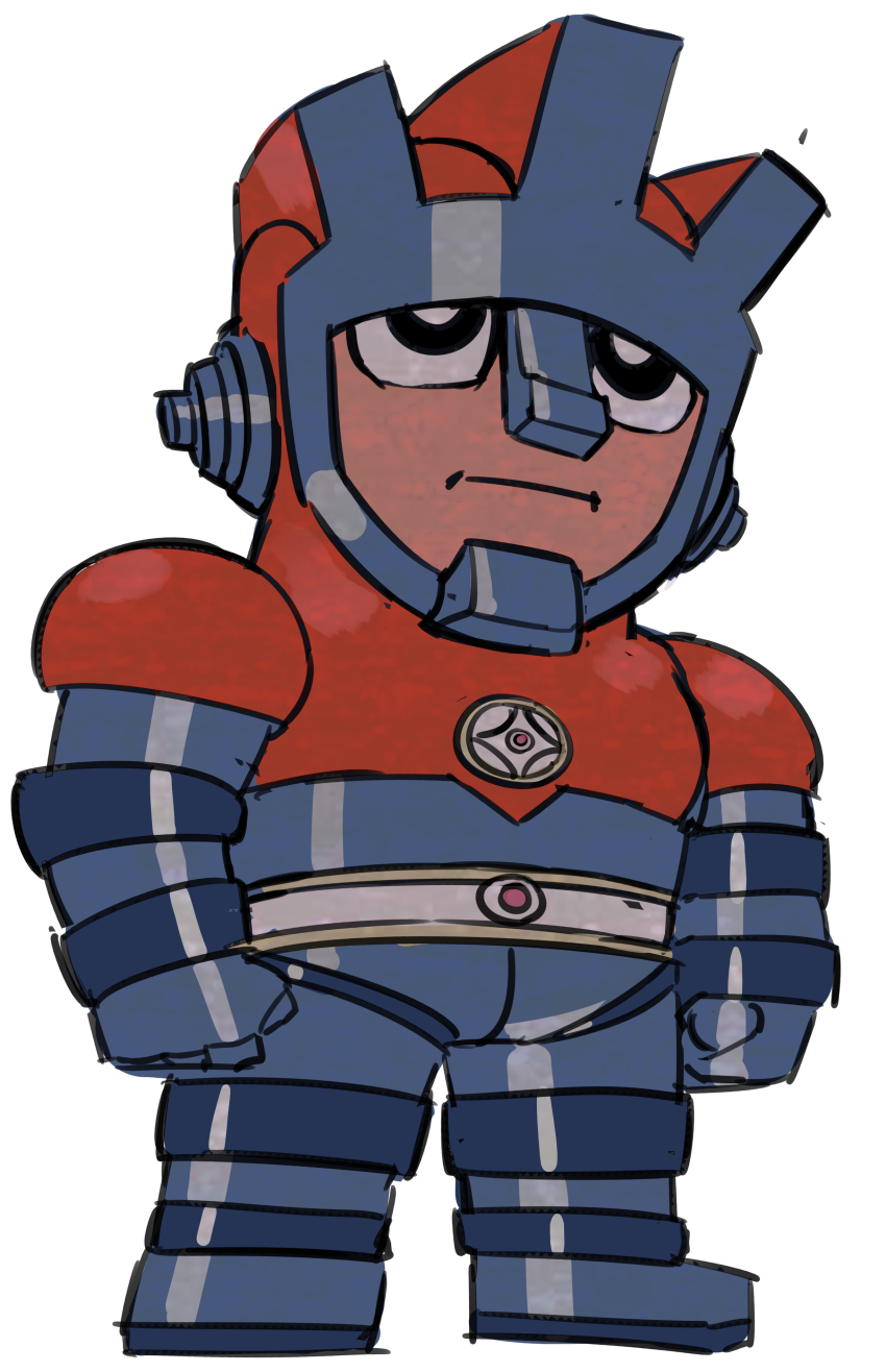 absurdres astroganger astroganger_(robot) black_eyes chibi clenched_hands commentary commission english_commentary expressionless highres looking_up mecha no_humans pillar_buster robot science_fiction sketch white_background