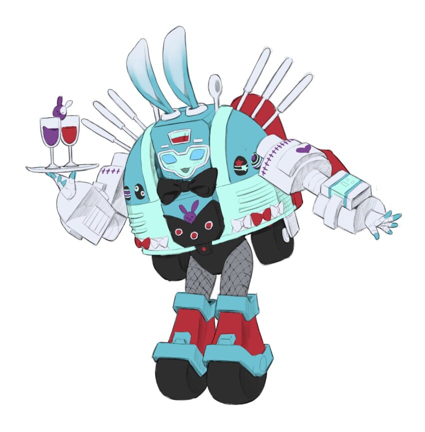 1girl animal_ears bad_id black_bow blue_eyes bow colored_skin helmet highres inactive_account mecha nickel_(transformers) qorqndtf rabbit_ears robot roller_skates shortstack skates solo the_transformers_(idw) transformers