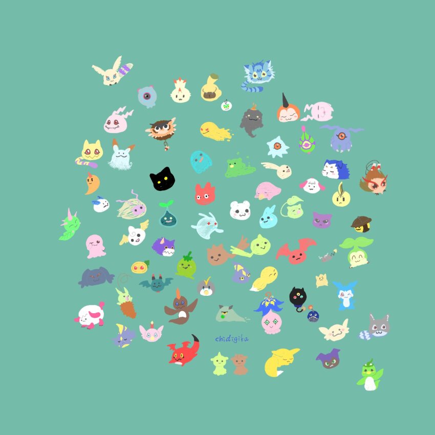 algomon algomon_baby_i bombmon bommon botamon bubbmon budmon caprimon chapmon chibickmon chibimon chicomon chocomon choromon closed_eyes cocomon cotsucomon curimon digimon digimon_(creature) dokimon dorimon fufumon fusamon gigimon green_background gummymon gurimon highres hopmon horns jyarimon keemon ketomon koromon kuramon kyaromon leafmon looking_at_viewer minomon mochimon mokumon nyaromon nyokimon pacifier pafumon pagumon paomon petitmon pinamon pipimon pitchmon pokomon_(digimon) popomon poromon poyomon pukamon pupumon pururumon pusumon puttimon puwamon puyomon pyocomon pyonmon relemon sakumon simple_background smile sunamon tanemon tokomon tsubumon tsumemon tunomon upamon wanyamon xiaomon yarmon yukimibotamon yuramon zerimon zurumon
