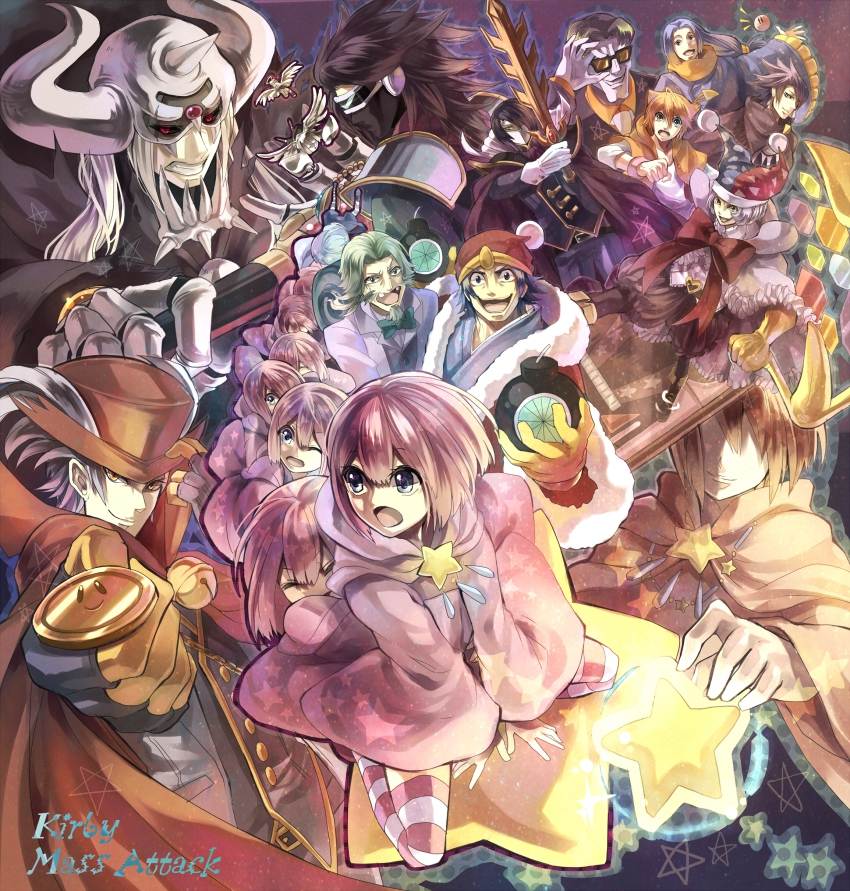 6+boys 6+girls ^^^ absurdres adjusting_eyewear angel animal_ears armor beard bell belt black_hair black_sclera blazer blue_eyes blue_hair bomb book boots bow bowtie cape capelet chain clenched_hand coin colored_sclera coo_(kirby) copyright_name customer_service_(kirby) dark_matter_(kirby) dark_matter_(samurai) dark_matter_blade daroach dress_shirt dual_persona earrings escargon everyone explosive faceless facial_hair fingerless_gloves flying formal_clothes galaxia_(sword) glasses gloves green_eyes green_hair halo hat heart helmet highres hood hoodie horns humanization jacket janis_(hainegom) jester jewelry kine_(kirby) king_dedede kirby kirby_(series) kirby_mass_attack kirby_squeak_squad long_hair marx_(kirby) mask medal meta_knight mouse_ears multiple_boys multiple_girls necklace necktie necrodeus nintendo open_mouth orange_hair pants pauldrons pendant personification pink_hair purple_hair red_eyes red_theme rick_(kirby) shirt shoulder_armor sitting socks staff star-shaped_pupils star_(sky) star_(symbol) striped_clothes striped_legwear striped_thighhighs suit sweatdrop sword symbol-shaped_pupils thighhighs time_bomb top_hat traditional_bowtie visor warp_star weapon white_hair wings yellow_eyes