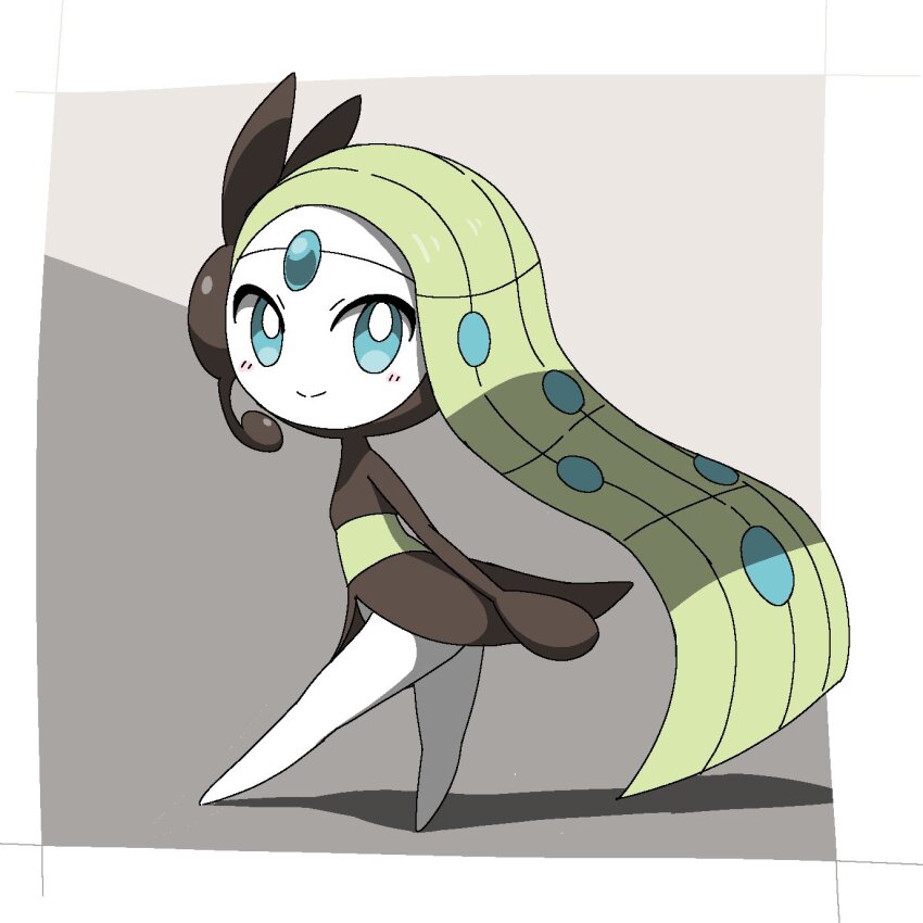 1other blue_eyes blush closed_mouth full_body gen_5_pokemon green_hair highres ino_eye legendary_pokemon long_hair looking_at_viewer meloetta meloetta_(aria) mythical_pokemon nintendo pokemon pokemon_(creature) pokemon_focus simple_background smile solo