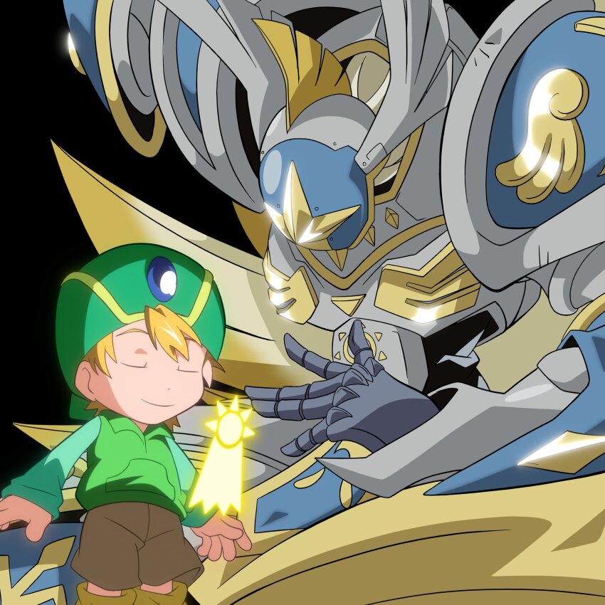 2boys angel angel_boy armor digimon digimon_(creature) digimon_adventure highres multiple_boys officialseraphimon seraphimon takaishi_takeru wings