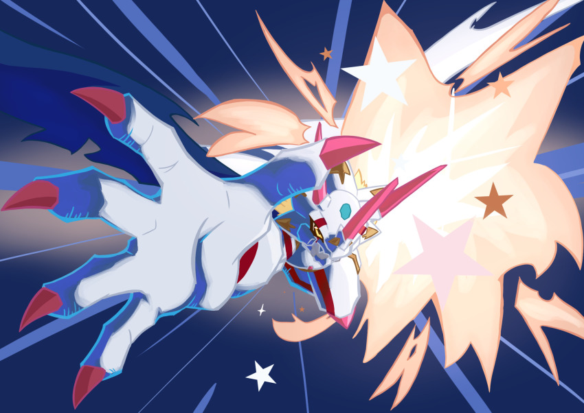 claws digimon digimon_(creature) digimon_ghost_game dragon_boy highres horns open_hand siriusmon solo star_(symbol) yellow_eyes