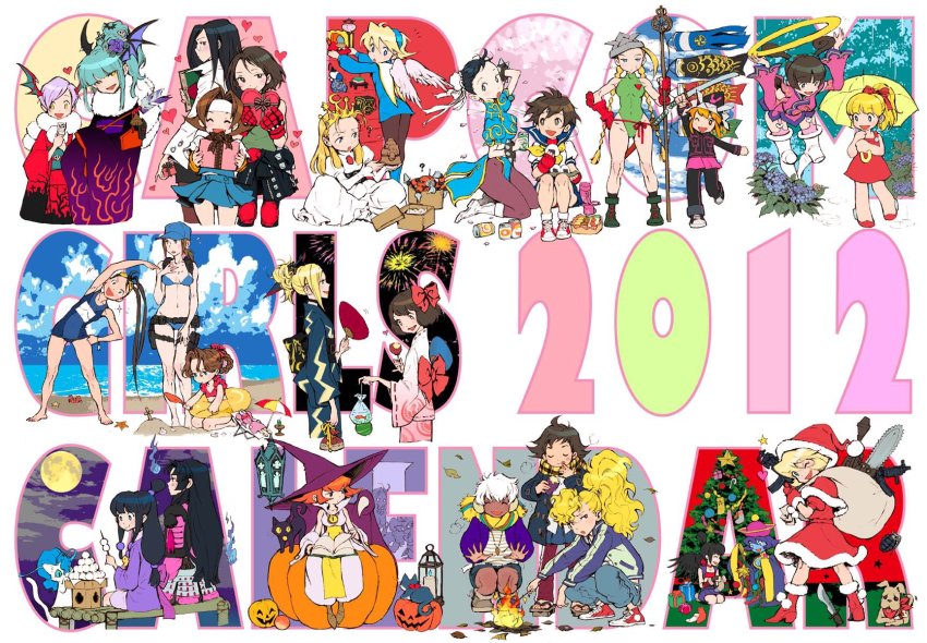 2012 6+girls ? ace_attorney anita_(darkstalkers) aqua_eyes b.b._hood bat_wings black_cat black_eyes black_hair blonde_hair blue_hair bracelet breath_of_fire breath_of_fire_iv brown_eyes brown_hair calendar_(medium) cammy_white capcom cat chainsaw cherry_blossoms chinese_clothes christmas_tree chun-li crossover cyberbots dango dark-skinned_female dark_skin darkstalkers dated demon_girl devilot_de_deathsatan_ix double_bun dress elena_(street_fighter) explosive felicia_(cat)_(darkstalkers) felicia_(darkstalkers) final_fight fire fireworks food furisode gauntlets genryuusai_maki gift green_hair grenade gun hair_bun hair_ornament hat head_wings heart highres hsien-ko ibuki_(street_fighter) jack-o&#039;-lantern japanese_clothes jewelry jill_valentine june_lin_milliam justice_gakuen kasugano_sakura kazama_akira kimono knife lantern lilith_(darkstalkers) long_hair makoto_(street_fighter) maya_fey mega_man_(classic) mega_man_(series) mei-ling_(darkstalkers) minazuki_kyouko moon morrigan_aensland multiple_girls nina_(breath_of_fire_iv) nishimura_kinu ocean official_art oichi_(sengoku_basara) one_eye_closed onigiri orange_hair pantyhose ponytail purple_hair rain resident_evil roll_(mega_man) scarf school_swimsuit school_uniform sengoku_basara short_hair smile spiked_bracelet spikes star_gladiator street_fighter stretching swimsuit tabasa tsuruhime umbrella wagashi wakaba_hinata warzard weapon white_dress white_hair wings witch_hat yellow_eyes yukata