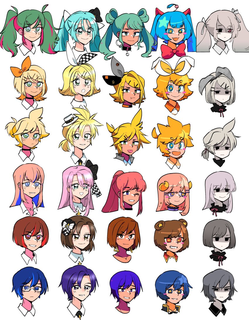 25-ji_kaito 25-ji_len 25-ji_luka 25-ji_meiko 25-ji_miku 25-ji_nightcord_de._(project_sekai) 25-ji_rin absurdres ahoge black_eyes blonde_hair blue_eyes blue_hair bob_cut bow brown_eyes brown_hair clover-shaped_pupils commentary detached_collar empty_eyes everyone grey_hair hair_bow hair_ribbon hair_rings hatsune_miku heart heart-shaped_pupils high_ponytail highres kagamine_len kagamine_rin kaito_(vocaloid) leo/need_(project_sekai) leo/need_kaito leo/need_len leo/need_luka leo/need_meiko leo/need_miku leo/need_rin long_hair low_ponytail megurine_luka meiko_(vocaloid) more_more_jump!_(project_sekai) more_more_jump!_kaito more_more_jump!_len more_more_jump!_luka more_more_jump!_meiko more_more_jump!_miku more_more_jump!_rin multiple_persona pink_hair ponytail portrait project_sekai ribbon rice_deity short_hair short_ponytail simple_background spade-shaped_pupils sparkling_eyes star-shaped_pupils star_(symbol) symbol-shaped_pupils twintails two-tone_bow very_long_hair vivid_bad_squad_(project_sekai) vivid_bad_squad_kaito vivid_bad_squad_len vivid_bad_squad_luka vivid_bad_squad_meiko vivid_bad_squad_miku vivid_bad_squad_rin vocaloid white_background white_bow wonderlands_x_showtime_(project_sekai) wonderlands_x_showtime_kaito wonderlands_x_showtime_len wonderlands_x_showtime_luka wonderlands_x_showtime_meiko wonderlands_x_showtime_miku wonderlands_x_showtime_rin