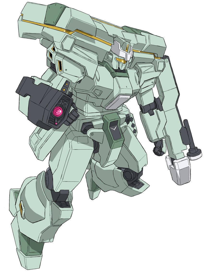 absurdres assault_visor clenched_hands ewac_jegan gundam gundam_unicorn highres jegan laser_pointer mecha mecha_focus mecha_kaku_man no_humans robot sensor solo white_background