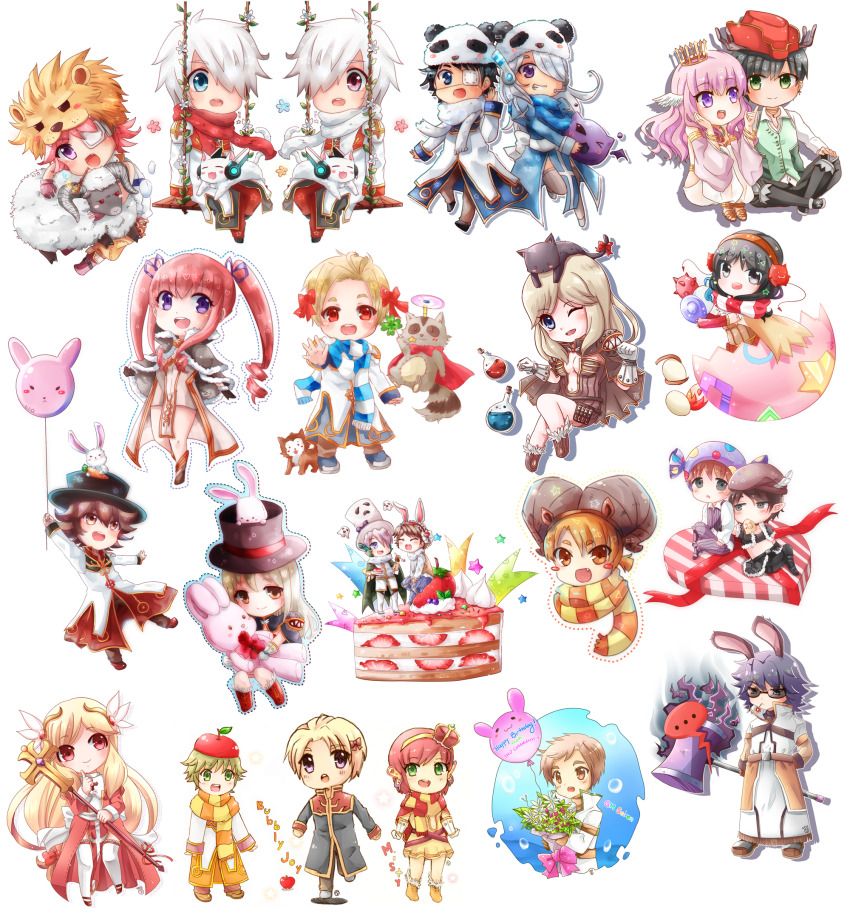 ... 6+boys 6+girls :d alchemist_(ragnarok_online) alternate_color animal animal_ears animal_on_head apple_hat_ornament balloon black_cat black_eyes black_hair black_hat black_pants blonde_hair blue_dress blush_stickers boots bouquet breasts brown_cape brown_dress brown_hair brown_hat brown_pants cake cake_slice cape cat cat_ears cat_on_head chibi chibi_only cleavage clown_(ragnarok_online) coat commentary creator_(ragnarok_online) cross_of_prontera crown detached_sleeves deviling dress egg english_commentary eyepatch fake_animal_ears flat_chest flower food full_body fur-trimmed_cape fur_trim game_master_(ragnarok_online) gloves goat goat_(ragnarok_online) green_eyes green_vest grin gypsy_(ragnarok_online) hair_between_eyes hair_over_one_eye hammer hat headphones high_priest_(ragnarok_online) high_wizard_(ragnarok_online) highres himitsu_(dark_nao) holding holding_balloon holding_bouquet holding_hammer lion_hat long_bangs looking_at_viewer medical_eyepatch medium_breasts minstrel_(ragnarok_online) multiple_boys multiple_girls navel on_head on_swing open_mouth orange_scarf panda_hat pants pink_gloves pink_hair pink_sleeves plunging_neckline potion priest_(ragnarok_online) purple_eyes rabbit rabbit_ears raccoon ragnarok_online red_eyes red_gloves red_hair red_hat red_scarf scarf shiny_skin shirt short_dress short_hair simple_background slime_(creature) smile smokie_(ragnarok_online) spoken_ellipsis stalker_(ragnarok_online) strapless strapless_dress strawberry_shortcake striped_clothes striped_scarf sunglasses super_novice_(ragnarok_online) swing top_hat tricorne twintails vest whisper_(ragnarok_online) white_background white_boots white_cat white_coat white_gloves white_hair white_scarf white_shirt yellow_scarf