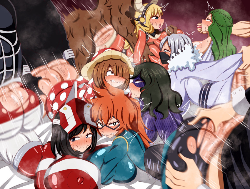 6+boys 6+girls ahegao all_fours ass blonde_hair boku_no_hero_academia breasts brown_hair clothed_sex clothes dark_green_hair doggystyle eye_mask finger_to_mouth grabbing_another&#039;s_breast green_hair grey_hair groping group_sex highres horns huge_ass huge_breasts kendou_itsuka kodai_yui komori_kinoko long_hair looking_at_viewer mask medium_hair mouth_mask multiple_boys multiple_girls open_mouth orange_hair pencil3693 sex sex_from_behind shiozaki_ibara stray_pubic_hair tokage_setsuna tongue tongue_out torn_clothes tsunotori_pony yanagi_reiko