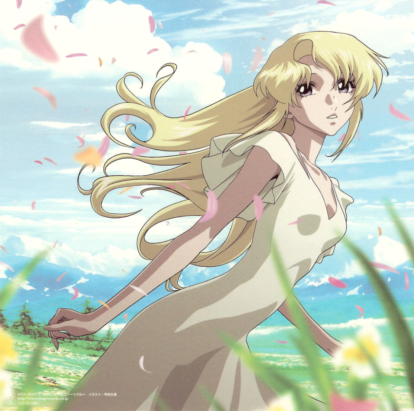 00s 1girl blonde_hair deianeira dress female_focus heroic_age highres hirai_hisashi official_art pink_eyes solo