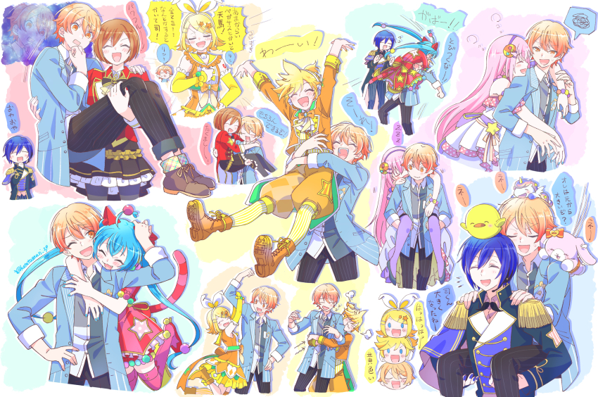 +++ 3boys 4girls ahoge animal_ears ankle_boots argyle_clothes argyle_shorts arms_up arrow_(symbol) bare_shoulders black_pants black_pantyhose black_skirt blonde_hair blue_capelet blue_hair blue_jacket blue_nails bob_cut boots bow_hairband brooch brown_hair buttons capelet carrying cat_ears cat_tail clothing_cutout cropped_jacket detached_sleeves double-breasted dress fangs fingernails flats flying_sweatdrops frilled_sailor_collar frilled_skirt frilled_sleeves frills fringe_trim gold_trim hair_ornament hairband hairclip hand_on_another&#039;s_head hand_on_own_hip hanging_on_arm happy hatsune_miku headset heart heart_ahoge high_ponytail highres horns hug hug_from_behind jacket jewelry kagamine_len kagamine_rin kaito_(vocaloid) katatumuri_29 lace-up_boots lapels laughing lifting_person long_hair megurine_luka meiko_(vocaloid) motion_lines multiple_boys multiple_girls musical_note_brooch neck_ribbon nervous notched_lapels off-shoulder_dress off_shoulder orange_boots orange_dress orange_jacket orange_ribbon pants pantyhose piggyback pink_hair pleated_dress polka_dot polka_dot_dress pom_pom_(clothes) pom_pom_hair_ornament ponytail princess_carry project_sekai puffy_shorts purple_pantyhose red_jacket red_nails ribbon sailor_collar sheep_horns short_dress short_hair short_ponytail shorts single_horizontal_stripe skirt sky sleeping sleeping_on_person sleepy sleeveless sleeveless_dress speech_bubble speed_lines spoken_squiggle squiggle star_(sky) star_(symbol) star_cutout star_hair_ornament starry_sky straight_hair striped_clothes striped_dress striped_pants stuffed_animal stuffed_bunny_(project_sekai) stuffed_chicken stuffed_rabbit stuffed_toy stuffed_unicorn swept_bangs tail tenma_tsukasa toggles translation_request treble_clef turn_pale twintails twitter_username vertical-striped_clothes vertical-striped_dress vertical-striped_pants very_long_hair vocaloid white_dress wonderlands_x_showtime_(project_sekai) wonderlands_x_showtime_kaito wonderlands_x_showtime_len wonderlands_x_showtime_luka wonderlands_x_showtime_meiko wonderlands_x_showtime_miku wonderlands_x_showtime_rin yellow_sailor_collar yellow_sleeves