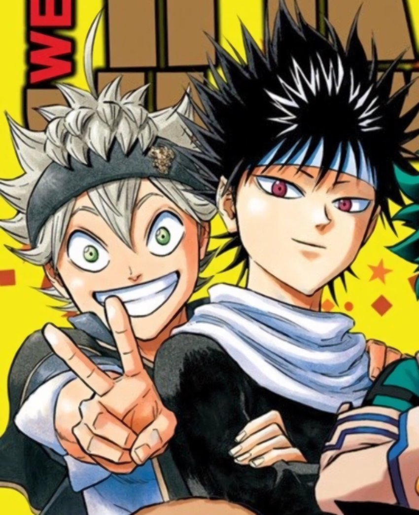 2boys asta_(black_clover) black_clover crossover hiei highres multiple_boys official_art tabata_yuuki tagme yuu_yuu_hakusho