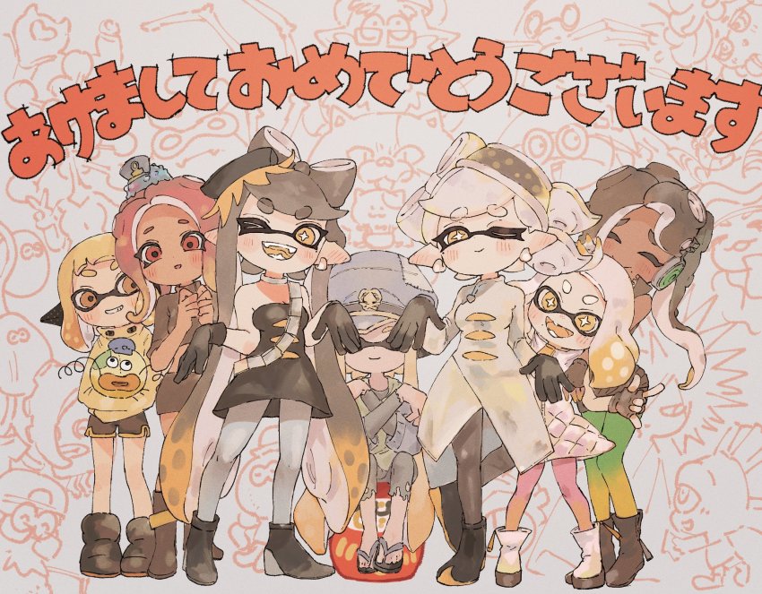 &gt;_o 6+boys 6+girls :d ;) ;d ^_^ agent_3_(splatoon) agent_4_(splatoon) agent_8_(splatoon) annie_(splatoon) bare_shoulders bisk_(splatoon) black_dress black_footwear black_gloves black_hair black_shorts black_skirt blonde_hair blue_headwear blush boots breasts bright_pupils c.q._cumber_(splatoon) callie_(alterna)_(splatoon) callie_(splatoon) cap&#039;n_cuttlefish captain_3_(splatoon) cleavage closed_eyes coat colored_tongue cousins craymond_(splatoon) cross-shaped_pupils crusty_sean dark-skinned_female dark_skin daruma_doll dot_nose dress ear_blush earrings fingerless_gloves flow_(splatoon) food food_on_head furrowed_brow gloves green_pantyhose grey_pantyhose grin hands_up hat headgear headphones highres inkling inkling_girl inkling_player_character iso_padre_(splatoon) jelfonzo_(splatoon) jellyfish_(splatoon) jewelry judd_(splatoon) li&#039;l_judd_(splatoon) long_hair long_sleeves looking_at_viewer marie_(alterna)_(splatoon) marie_(splatoon) marina_(off_the_hook_outfit)_(splatoon) marina_(splatoon) medium_breasts miniskirt mole mole_under_eye mole_under_mouth multicolored_hair multiple_boys multiple_girls murch_(splatoon) neck_ring nintendo object_on_head octarian_(enemy) octoling octoling_girl octoling_player_character octotrooper one_eye_closed open_mouth orange_eyes orange_hair orange_tongue pantyhose patchwork_clothes peaked_cap pearl_(off_the_hook_outfit)_(splatoon) pearl_(splatoon) pink_pantyhose plum0o0 pointy_ears red_eyes red_hair sandals sea_cucumber sheldon_(splatoon) short_hair shorts sitting skirt smile snow_boots splatoon_(series) splatoon_1 splatoon_2 splatoon_3 spyke_(splatoon) squidbeak_splatoon standing stitches strapless strapless_dress stuffed_toy suction_cups super_sea_snail symbol-shaped_pupils tentacle_hair torn_clothes two-tone_hair v-shaped_eyebrows very_long_hair white_coat white_dress white_footwear white_hair white_pantyhose white_pupils zapfish zipper