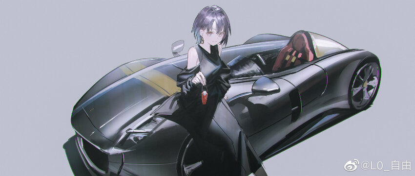 asakura_toru blue_eyes car car_keys duplicate earrings gradient_hair highres idolmaster idolmaster_shiny_colors jewelry motor_vehicle multicolored_hair reoen short_hair third-party_source