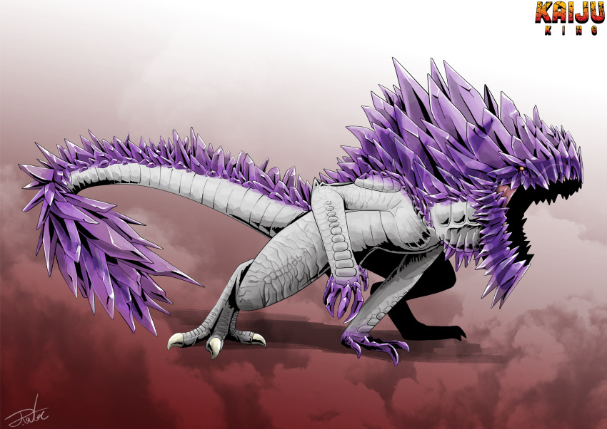 absurdres black_sclera claws colored_sclera crystal english_text fusion godzilla:_unleashed godzilla_(series) godzilla_the_series godzilla_unleashed gugenheim98 highres kaiju krystalak monster monster_focus no_humans open_mouth orange_eyes pipeworks redesign scales sharp_teeth signature solid_eyes spiked_tail spikes tail teeth toho tri-stars white_scales zilla
