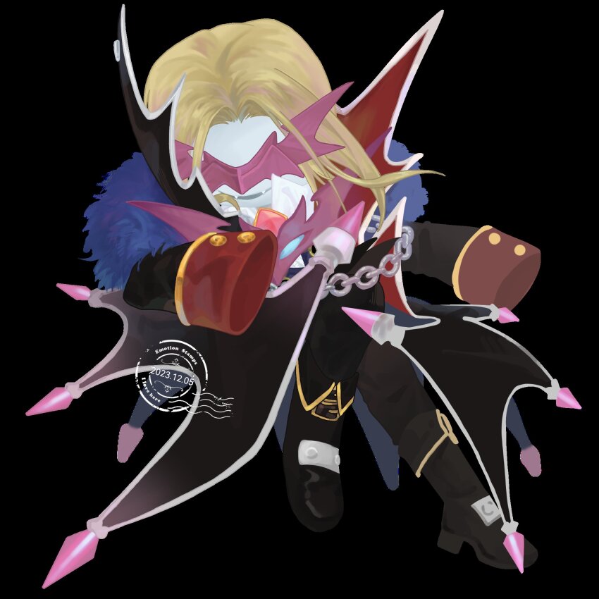blonde_hair chain digimon digimon_(creature) highres mask smile vamdemon vamdemon_x-antibody vampire