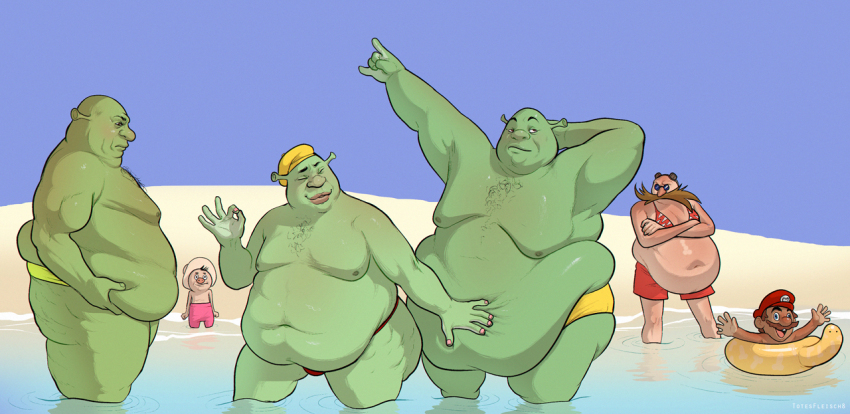 6+boys \n/ arm_behind_head arm_up armpits arms_at_sides arms_up artist_name bald beach belly beret bikini bikini_top_only black-framed_eyewear black_eyes black_hair blue-tinted_eyewear blue_eyes blue_sky blush brown_hair cabbie_hat chest_hair clone closed_eyes closed_mouth colored_skin cowboy_shot crossed_arms crossover day dr._eggman eyewear_on_head facial_hair fat fat_man from_side funtik glasses goggles green_male_swimwear green_skin hand_on_another&#039;s_stomach hand_up happy hat innertube light_blush lips looking_to_the_side male_focus male_swimwear mario mario_(series) multiple_boys mustache nail_polish navel nintendo nipples nose_blush obese ocean ok_sign open_mouth outdoors outstretched_arms partially_submerged pig_nose pince-nez pink_male_swimwear pink_nails priklyucheniya_porosenka_funtika profile puffy_chest red_bikini red_headwear red_male_swimwear ripples sand shiny_skin short_hair shrek shrek_(series) skindentation sky smile sonic_(series) spread_arms standing sun_hat sunglasses swim_ring swim_trunks swimsuit tan thick_thighs thighs tinted_eyewear totesfleisch8 wading water watermark what wide_hips yellow_headwear yellow_male_swimwear