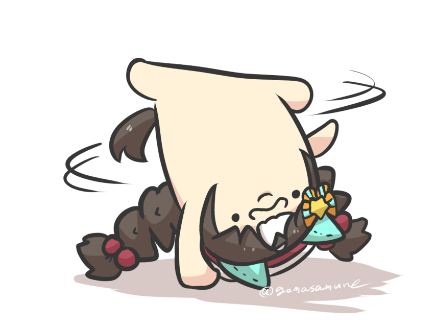 ._. animal_ears beret bow braid breakdance brown_hair closed_mouth full_body goma_(gomasamune) hair_bobbles hair_bow hair_ornament hat hokko_tarumae_(umamusume) horse_ears horse_tail looking_at_viewer low_twintails motion_lines multicolored_hair shadow sidelocks simple_background solo striped_bow tail twin_braids twintails twitter_username two-tone_hair umamusume upside-down white_background white_hair white_hat