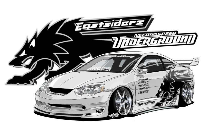 acura_(brand) acura_rsx artist_name banato1215 car copyright_name glint highres honda honda_integra logo motor_vehicle need_for_speed need_for_speed:_underground nitrous_oxide_systems no_humans simple_background spoiler_(automobile) stance_(vehicle) vehicle_focus white_background white_car