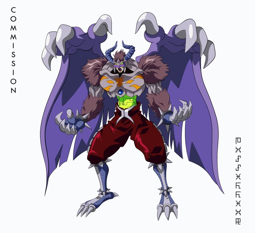 1boy claws demon_(digimon) demon_super_ultimate digimon digimon_(creature) highres male_focus muscular muscular_male officialseraphimon seven_great_demon_lords simple_background solo spikes white_background wings