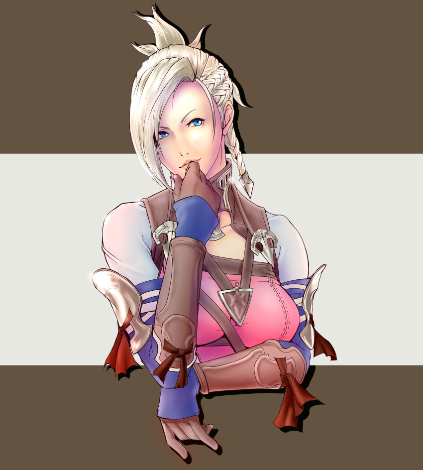 10s 1girl absurdres blonde_hair blue_eyes bracer braid female_focus final_fantasy final_fantasy_xiv hair_up highres hyur lips looking_at_viewer mal minfilia_warde short_hair smile solo upper_body