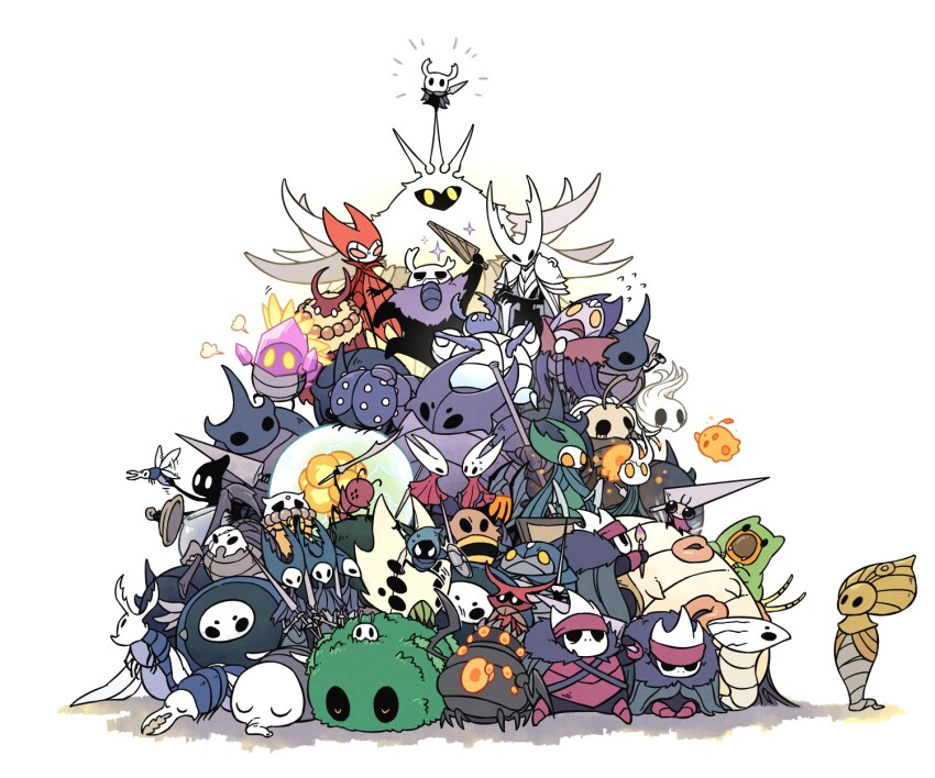6+boys 6+girls 6+others armor arthropod_boy arthropod_girl beast_(god_tamer)_(hollow_knight) bee black_skin broken_vessel_(hollow_knight) brooding_mawlek_(hollow_knight) bug collector_(hollow_knight) colored_skin cracked_mask crystal crystal_guardian_(hollow_knight) elder_hu_(hollow_knight) extra_arms false_knight_(hollow_knight) flukemarm_(hollow_knight) flying flying_sweatdrops fuifui galien_(hollow_knight) god_tamer_(hollow_knight) godseeker_(hollow_knight) gorb_(hollow_knight) grey_cloak grey_prince_zote grimm_(hollow_knight) gruz_mother_(hollow_knight) highres hive_knight_(hollow_knight) holding holding_paintbrush holding_shield holding_weapon hollow_eyes hollow_knight hollow_knight_(character) horned_mask hornet_(hollow_knight) infected_balloon_(hollow_knight) insect insect_wings jar jellyfish knight_(hollow_knight) macebug_(hollow_knight) mantis_girl mantis_lord_(hollow_knight) markoth_(hollow_knight) marmu_(hollow_knight) mask massive_moss_charger_(hollow_knight) mato_(hollow_knight) multiple_boys multiple_girls multiple_others nail_(hollow_knight) no_eyes_(hollow_knight) nosk_(hollow_knight) oblobble_(hollow_knight) ogrim_(hollow_knight) orange_eyes oro_(hollow_knight) paintbrush radiance_(hollow_knight) sheo_(hollow_knight) shield siblings sisters sitting sleeping sly_(hollow_knight) soul_master_(hollow_knight) soul_warrior_(hollow_knight) sparkle sweat sword tiso traitor_lord_(hollow_knight) uumuu vengefly_(hollow_knight) vengefly_king_(hollow_knight) watcher_knight_(hollow_knight) weapon white_background wings xero_(hollow_knight) yellow_eyes zote
