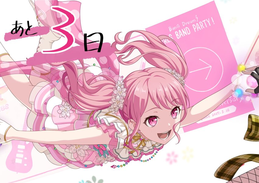 1girl :d bang_dream! countdown dress hair_ornament highres long_hair looking_at_viewer maruyama_aya official_art open_mouth pink_eyes pink_hair smile solo twintails