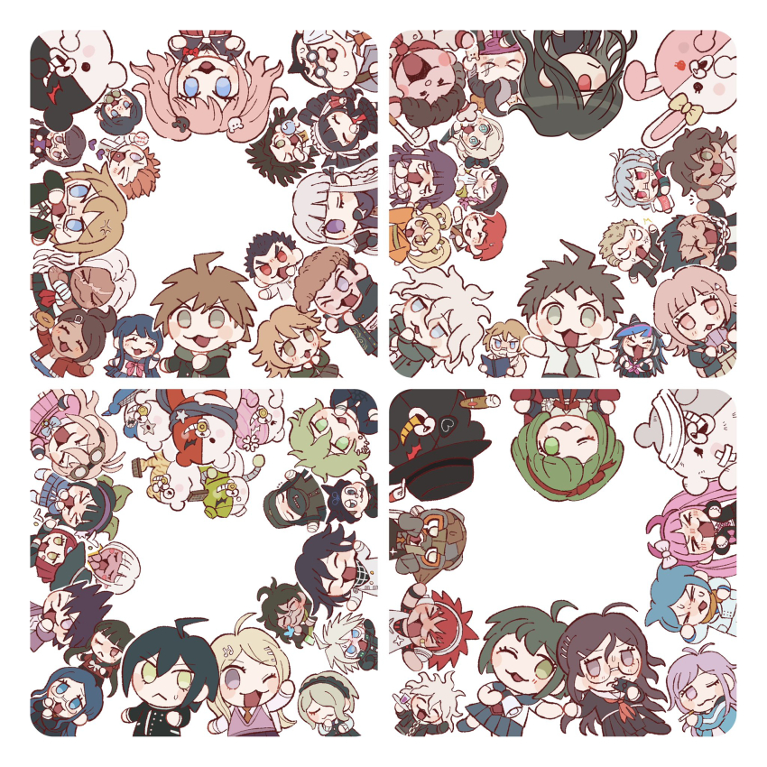 30en_(esx5g) 6+boys 6+girls :d :o ;d ;o ahoge akamatsu_kaede amami_rantaro antenna_hair asahina_aoi black_hair black_hat black_ribbon blonde_hair blue_eyes blush bow braid breasts brown_hair celestia_ludenberg chabashira_tenko character_request check_character checkered_clothes chibi collared_shirt cosplay daimon_masaru_(danganronpa) danganronpa:_trigger_happy_havoc danganronpa_(series) danganronpa_2:_goodbye_despair danganronpa_another_episode:_ultra_despair_girls danganronpa_v3:_killing_harmony dark-skinned_female dark-skinned_male dark_skin enoshima_junko everyone freckles fujisaki_chihiro fukawa_toko genocider_shou glasses goggles goggles_on_head gokuhara_gonta grey_hair hagakure_yasuhiro hair_between_eyes hair_bow hair_ornament hair_ribbon hairclip hanamura_teruteru harukawa_maki hat headdress highres hinata_hajime holding hood hoshi_ryoma ikusaba_mukuro iruma_miu ishimaru_kiyotaka jacket k1-b0 kirigiri_kyoko koizumi_mahiru komaeda_nagito kurokuma_(danganronpa) kuwata_leon kuzuryu_fuyuhiko long_hair long_sleeves looking_at_viewer maizono_sayaka medium_hair messy_hair mioda_ibuki momota_kaito monodam monokid monophanie monosuke monotaro_(danganronpa) multicolored_hair multiple_boys multiple_girls naegi_komaru naegi_makoto nanami_chiaki necktie nidai_nekomaru ogami_sakura oma_kokichi one_eye_closed open_clothes open_mouth owada_mondo owari_akane pants pekoyama_peko pink_eyes pink_hair rabbit_hair_ornament red_hair red_scrunchie ribbon saihara_shuichi saionji_hiyoko school_uniform scrunchie shingetsu_nagisa shinguji_korekiyo shirogane_tsumugi shirt short_hair simple_background skirt smile soda_kazuichi sonia_nevermind sparkle striped_clothes striped_jacket tanaka_gundham teeth togami_byakuya togami_byakuya_(danganronpa_2) tojo_kirumi towa_monaca tsumiki_mikan twintails two-tone_hair upper_body utsugi_kotoko white_shirt witch_hat yamada_hifumi yonaga_angie yumeno_himiko