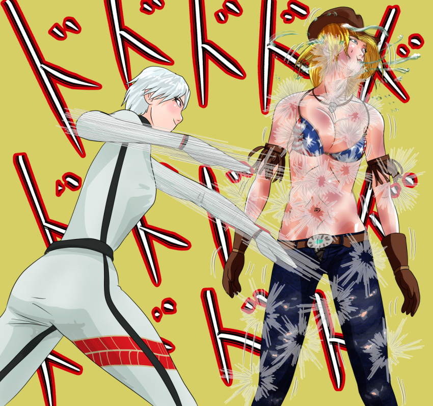2girls artist_request catfight dead_or_alive multiple_girls punching ryona short_hair smile stomach_punch tagme tina_armstrong