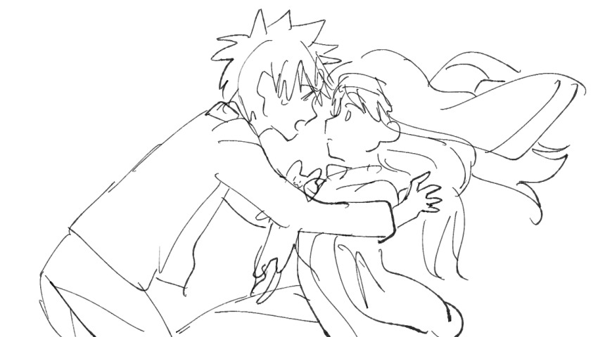 1boy 1girl animal calico_(pattern) cat habit index_(toaru_majutsu_no_index) kamijou_touma long_hair looking_at_another nmdsk nun open_mouth robe short_hair sketch sphinx_(toaru_majutsu_no_index) spiked_hair toaru_majutsu_no_index