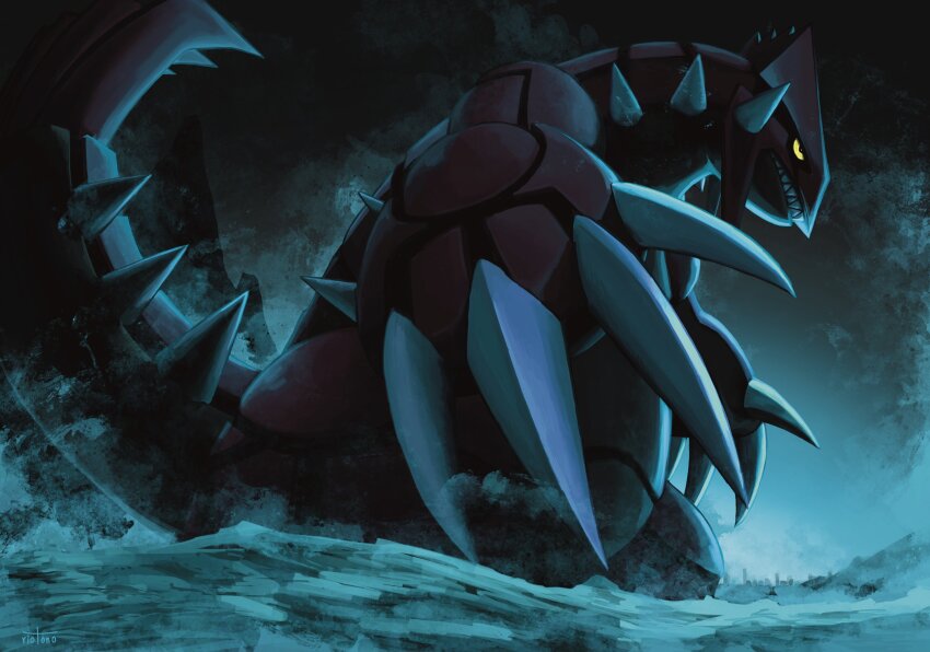 animal_focus back claws gen_3_pokemon groudon highres legendary_pokemon nintendo no_humans open_mouth pokemon pokemon_(creature) riotono_0643 shaded_face sharp_teeth simple_background solo spiked_tail spikes tail teeth white_background