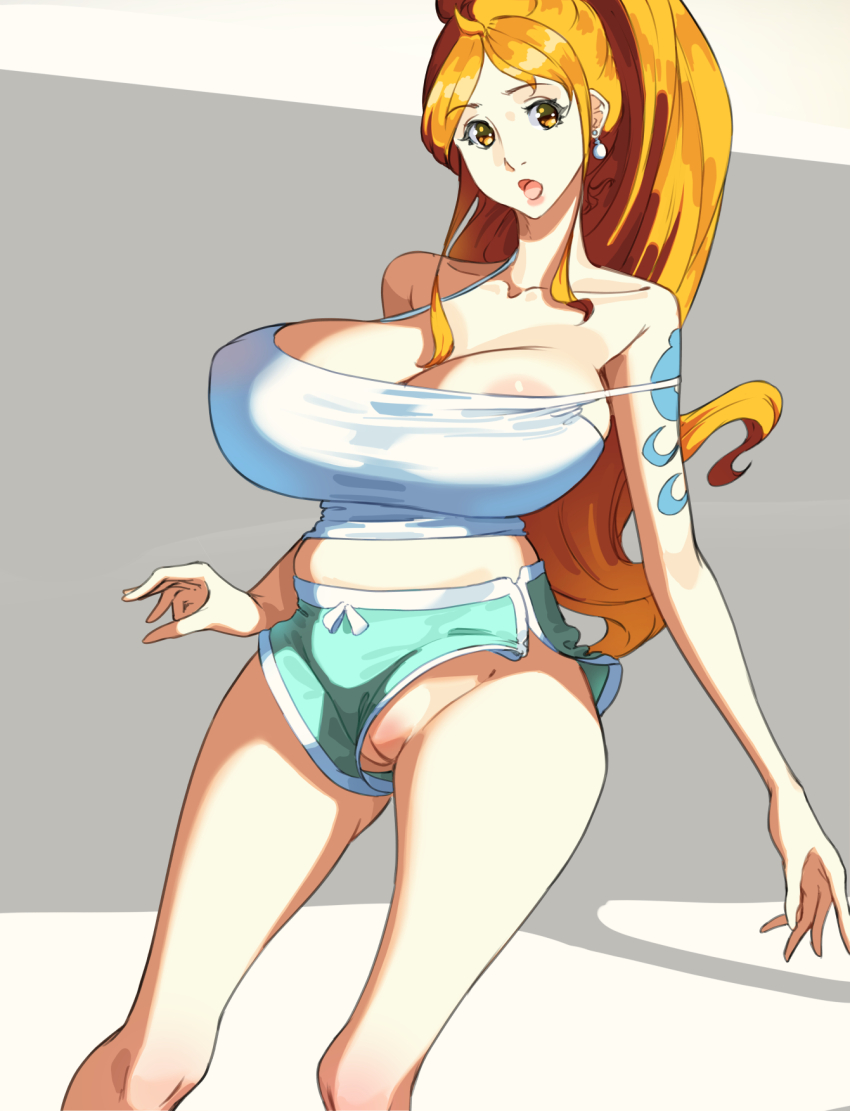 1girl breasts hard.d highres huge_breasts long_hair nami_(one_piece) one_piece pussy