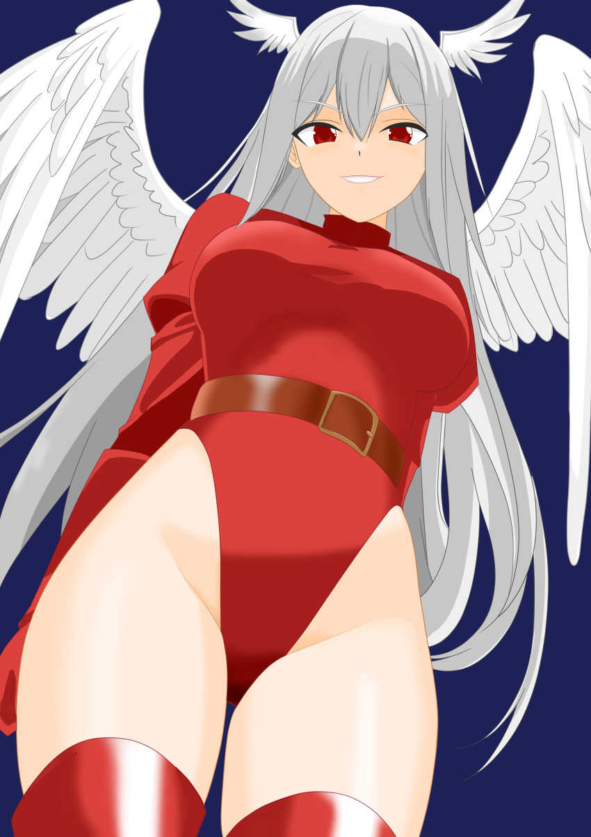 1girl absurdres angel_girl breasts final_fantasy final_fantasy_tactics highres large_breasts leotard medium_breasts red_eyes red_leotard ultima_(fft) white_hair