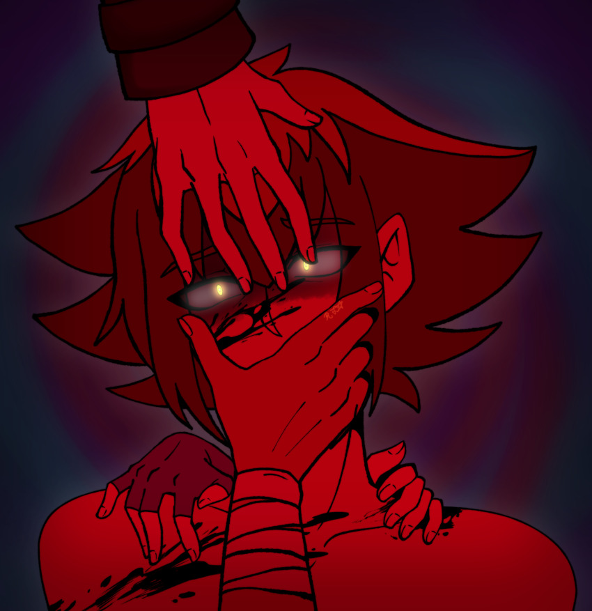 black_blood blood covering_another&#039;s_mouth face_in_shadow grabbing_hands hands_on_another&#039;s_face highres manjoume_jun non-web_source tenjouin_asuka tenjouin_fubuki tyranno_kenzan yellow_eyes yu-gi-oh! yu-gi-oh!_gx yuki_judai