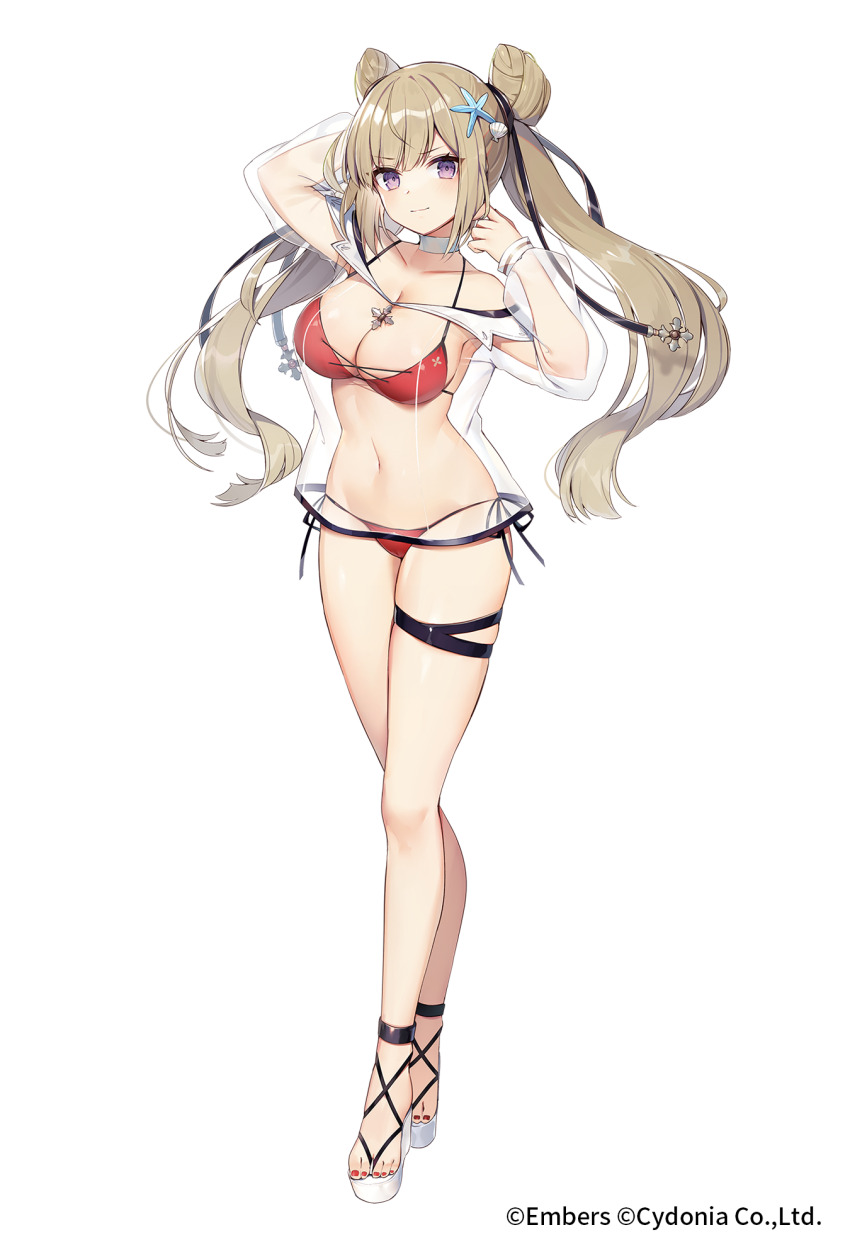 1girl artist_request bikini character_request copyright_request groin highres navel simple_background smile swimsuit tagme