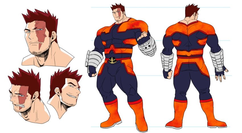 1boy abs absol_(dkqthf) ass bara beard beard_stubble belt blue_eyes blush boku_no_hero_academia boots bulge reference_sheet endeavor_(boku_no_hero_academia) expression_chart multiple_expressions facial_hair formal_clothes gauntlets huge_ass large_pectorals looking_at_viewer male_focus manly mature_male muscular muscular_arms muscular_legs muscular_male nose_blush pectorals red_hair short_hair smirk solo spandex spiked_hair stubble suit sweatdrop thick_eyebrows thighs tight_clothes