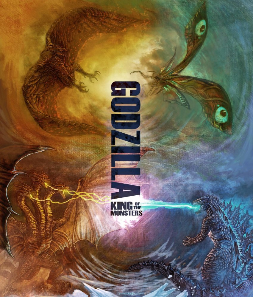 alien atomic_breath beam_clash bioluminescence breath_weapon breathing_lightning bug butterfly clash conjoined dinosaur dragon electricity elemental_(creature) embers energy energy_beam energy_clash epic fire fire_elemental giant giant_monster glowing glowing_eyes godzilla godzilla:_king_of_the_monsters godzilla_(series) gravity_beam highres horns hydra insect joshua_ballze kaiju king_ghidorah lava legendary_pictures lightning monster monsterverse moth mothra mouth_beam movie_poster no_humans parody plasma projectile_clash pterosaur rodan storm style_parody tail text_focus toho wings