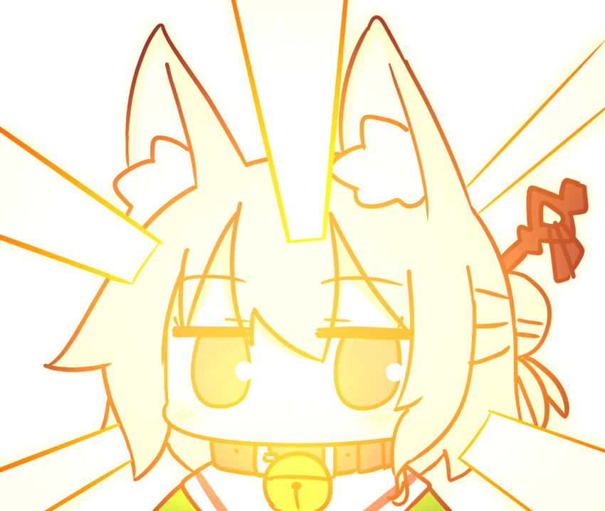 1girl animal_ear_fluff animal_ears bell blonde_hair collar explosion_(pokemon) female_focus fox_ears glowing hair_between_eyes hair_bun hair_ornament jingle_bell kemomimi-chan_(naga_u) looking_at_viewer naga_u neck_bell nintendo original pokemon pokemon_move portrait sailor_collar sidelocks simple_background single_hair_bun solo white_background white_sailor_collar